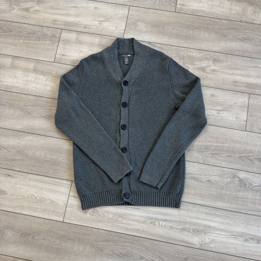 H-M Men's Knit Button-Down Charcoal Grey Cardigan, V-neckline, size XLarge